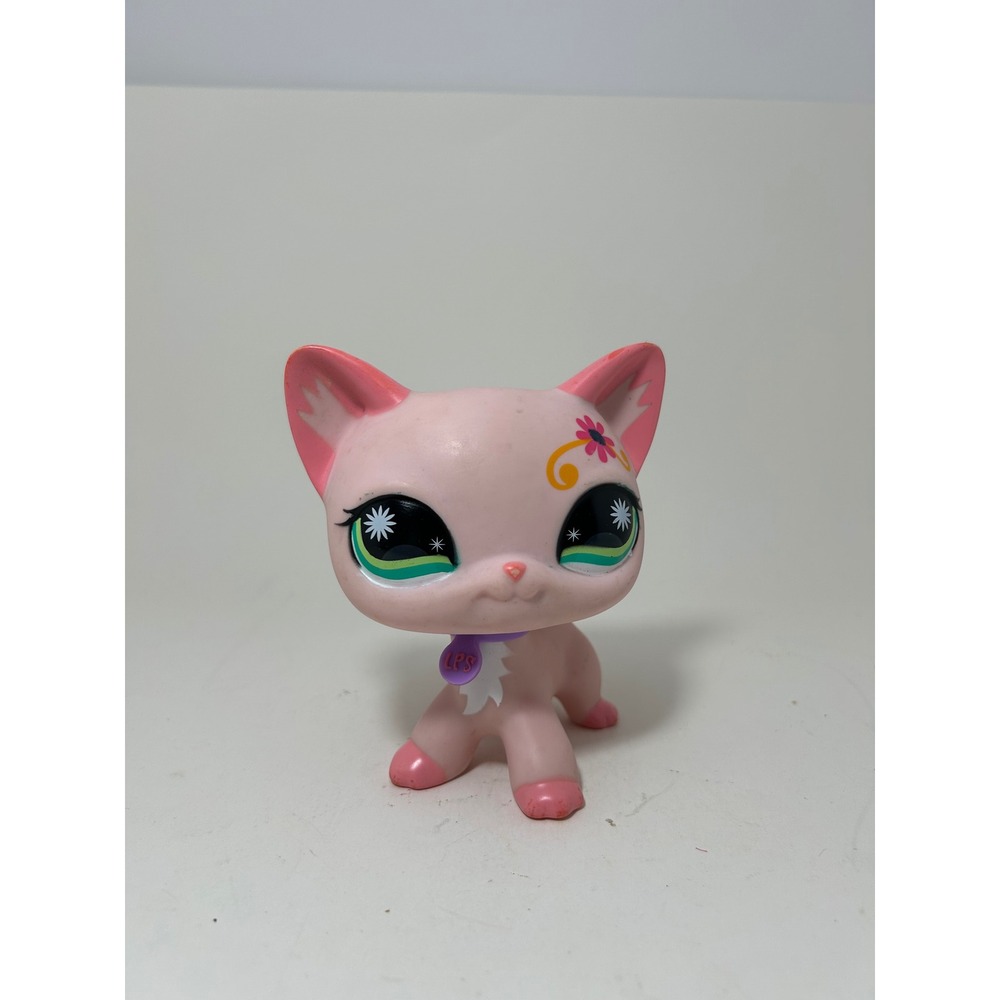 Large Littlest Pet Shop Pink Shorthair Cat Flower Eye Green Eyes LPS Figure 2008